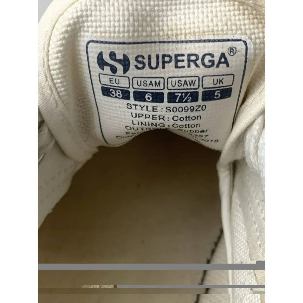 Superga Platform Espadrille Sneakers Womens Size 7.5 EU38 Ivory Cotton S0099Z0